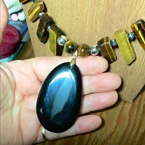 real tigers eye crystal agate onyx large necklace - Picture 7 of 8